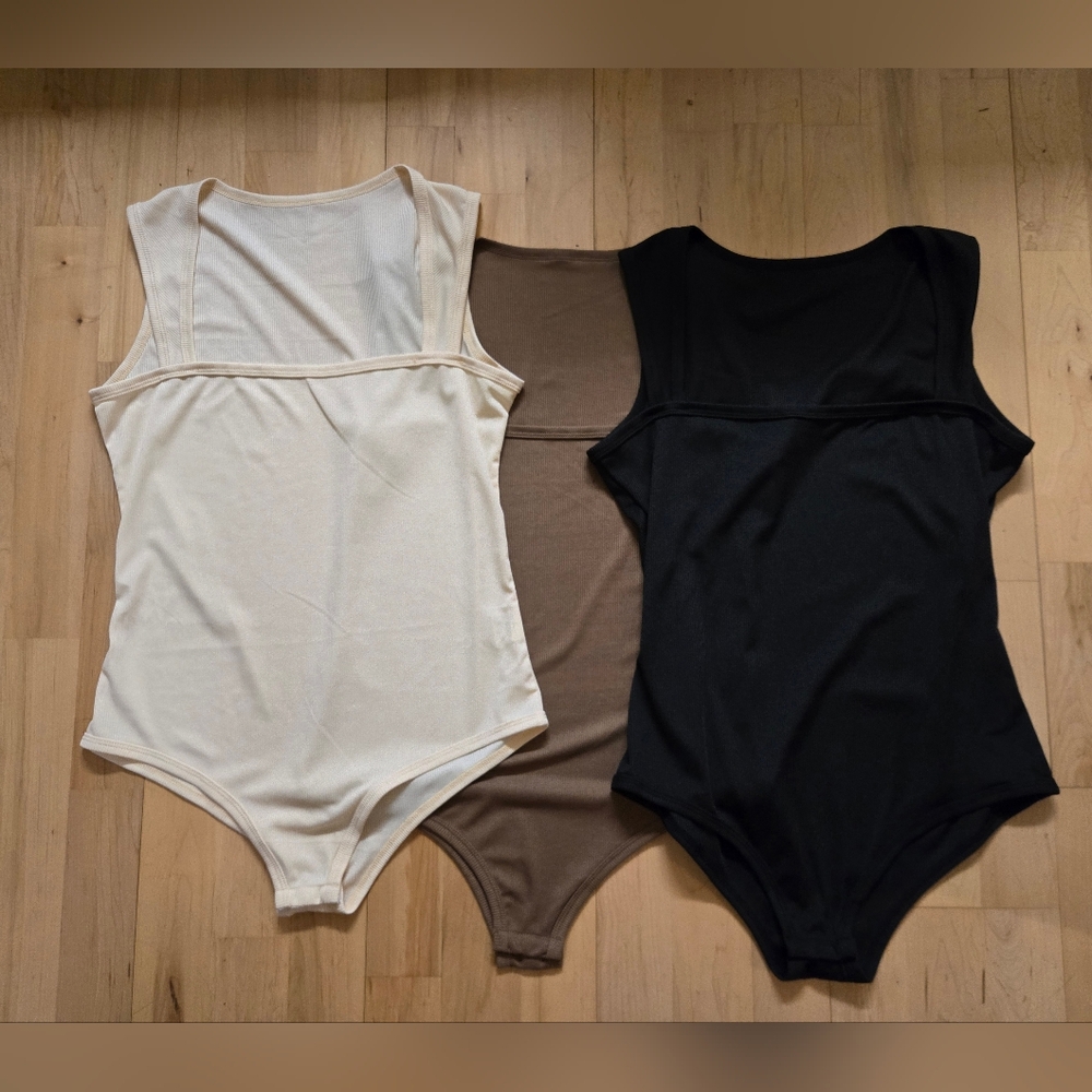 Square Neck Bodysuit Bundle - Cream, Brown, and Black